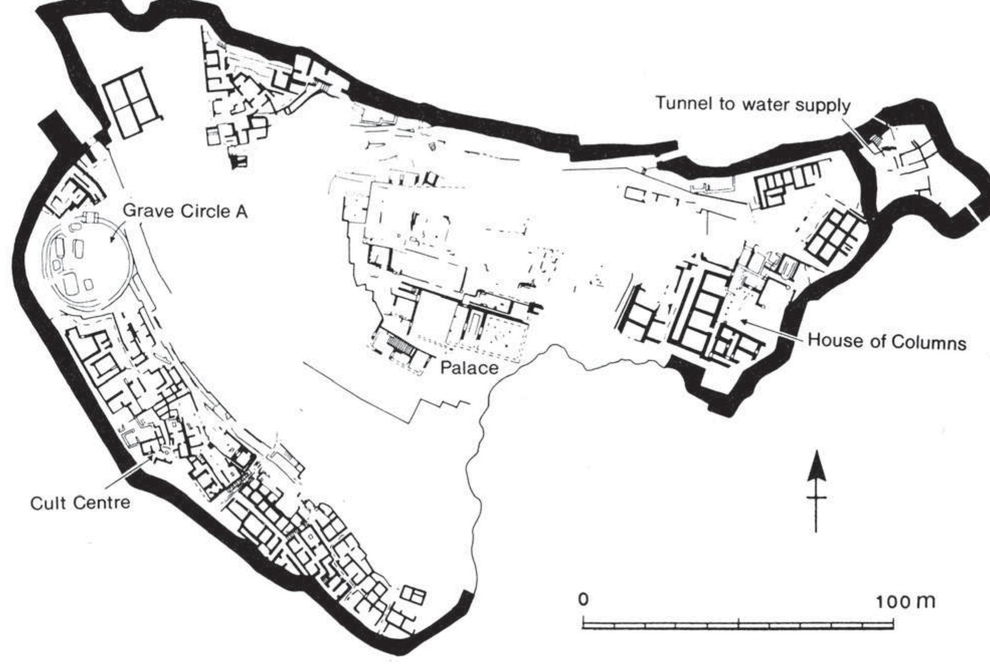 FIG. I-22: PLAN OF THE PALACE AT MYCENAE IN THE ARGOLID (AFTER DICKINSON 1994: 154 FIG. 5.29). 
