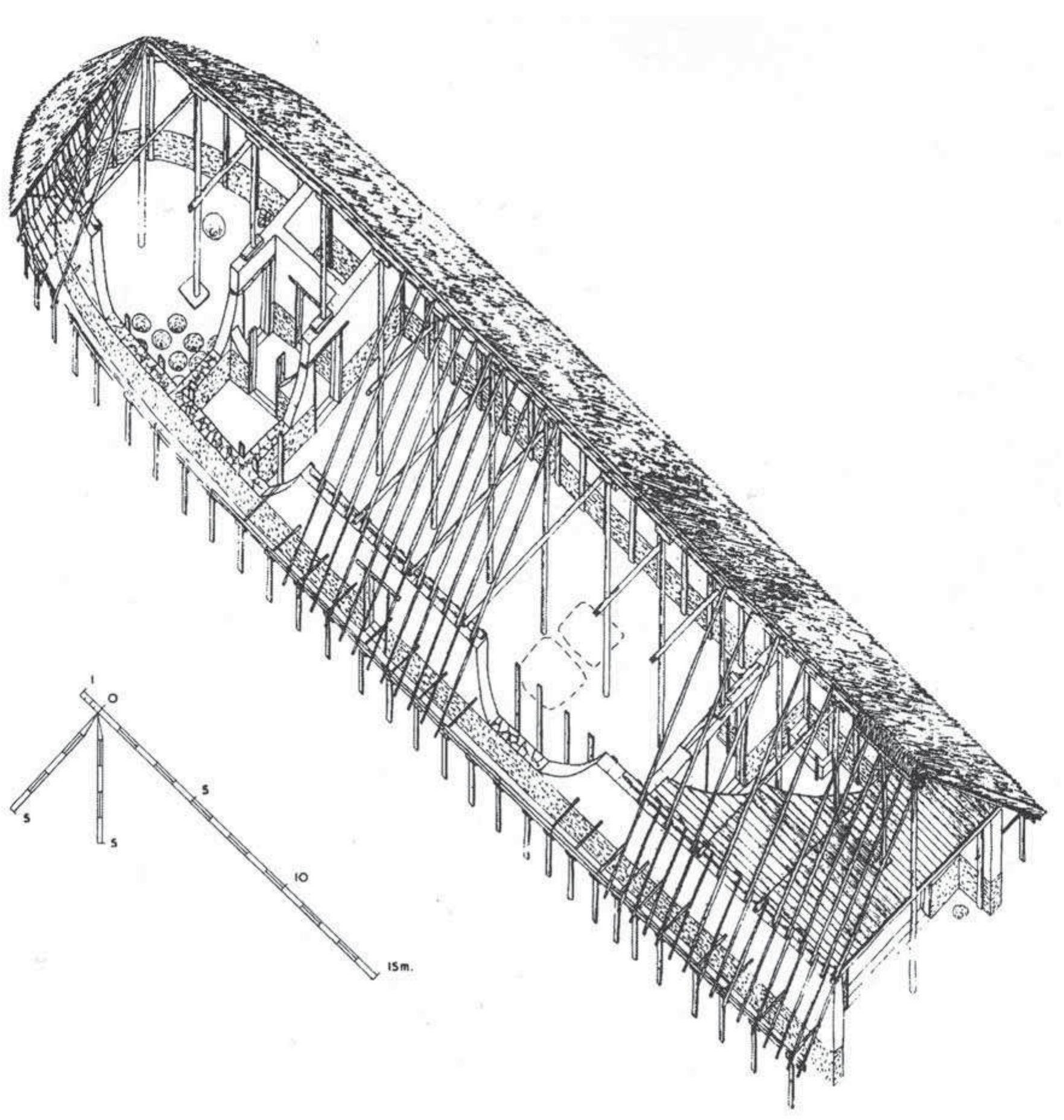 Fic. II-28: RECONSTRUCTION OF THE TOUMBA APSIDIAL BUILDING AT LEFKANDI (AFTER I. MORRIS 2000: 223 FIG. 6.8). 