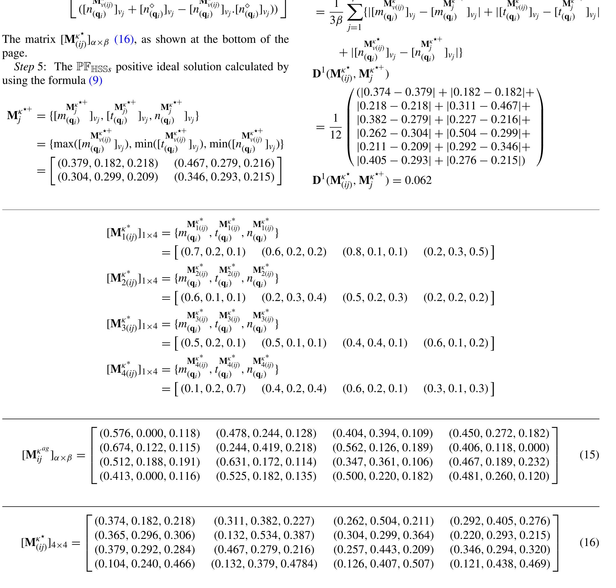 Step 6: We should now calculate the normalised Hamming distance with respect to the positive ideal solution and the alternatives using formula (11) 