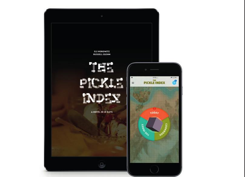 The digital edition of The Pickle Index; left, the “cover” of the novel; right, the starting interface 