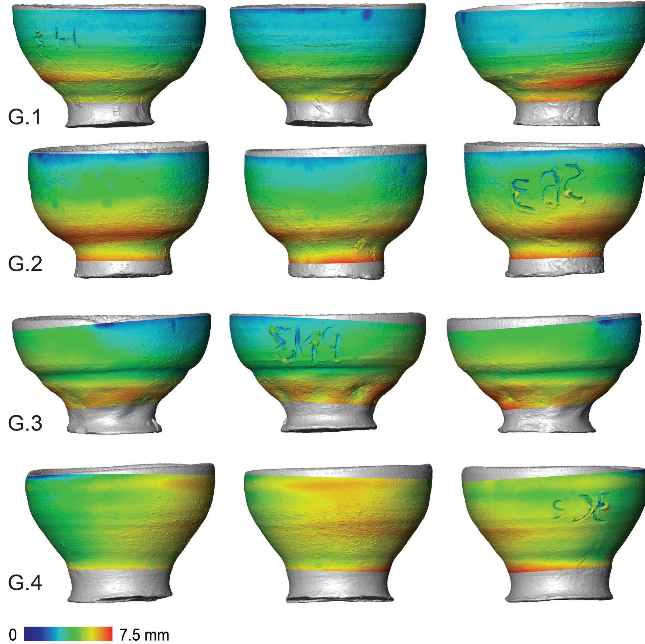 Thickness Map Color Microct-derived thickness maps of selected cups belonging to