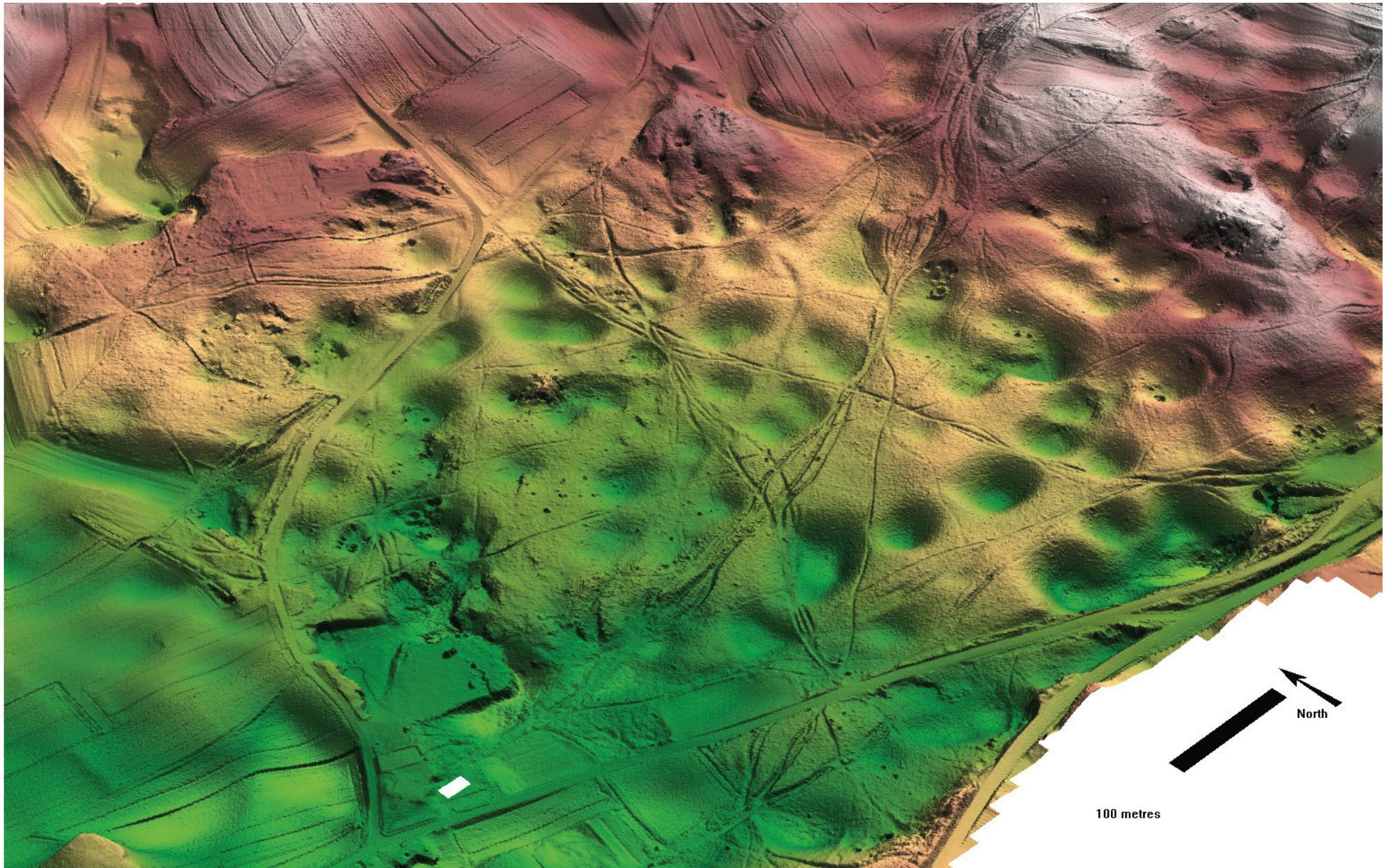 Plate 11.4: Limekilns in dolines on Slovenian Karst and the tracks that connect them with villages, quarries and charcoal-burning platforms. 