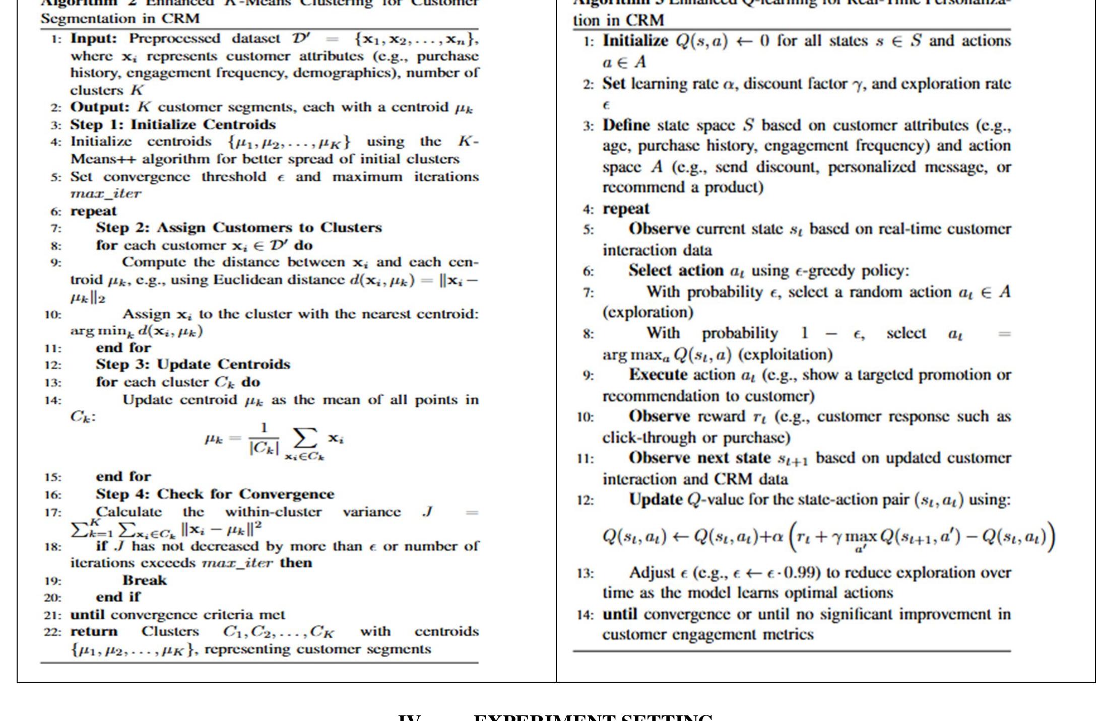 casein NINE  The dataset used for this study is the” Online Retail II’ dataset, accessible through the UCI ML Repository, which contains detailed transactional records from a UK-based online retail company over two years (2009-2011). This dataset comprises approximately 1,065,000 records, each entry providing critical attributes essential for understanding customer Algorithm 3 Enhanced Q-learning for Real-Time Personalization in CRM behavior and supporting AlI-driven CRM methodologies. Key features include an invoice number, stock code, product description, quantity, invoice date, unit price, customer ID, and country, offering insights into each transaction and allowing for an in-depth analysis of purchasing patterns.  ISSN: 2321-9653; IC Value: 45.98; SJ Impact Factor: 7.538 Volume 12 Issue XI Nov 2024- Available at www.ijraset.com 