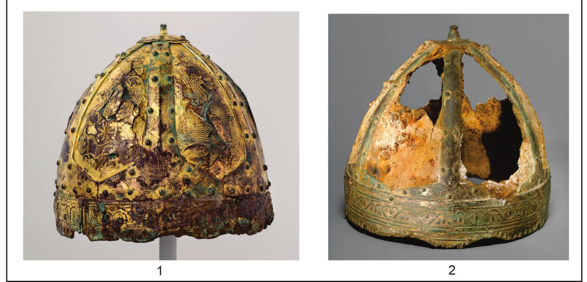 Fig. 5. Typical Baldenheim type helmets from: 1. The Caucasus region; 2. Sane River near Trévoux, France. (both items belong to The Metropolitan Museum of Art, New York, images are open source) 