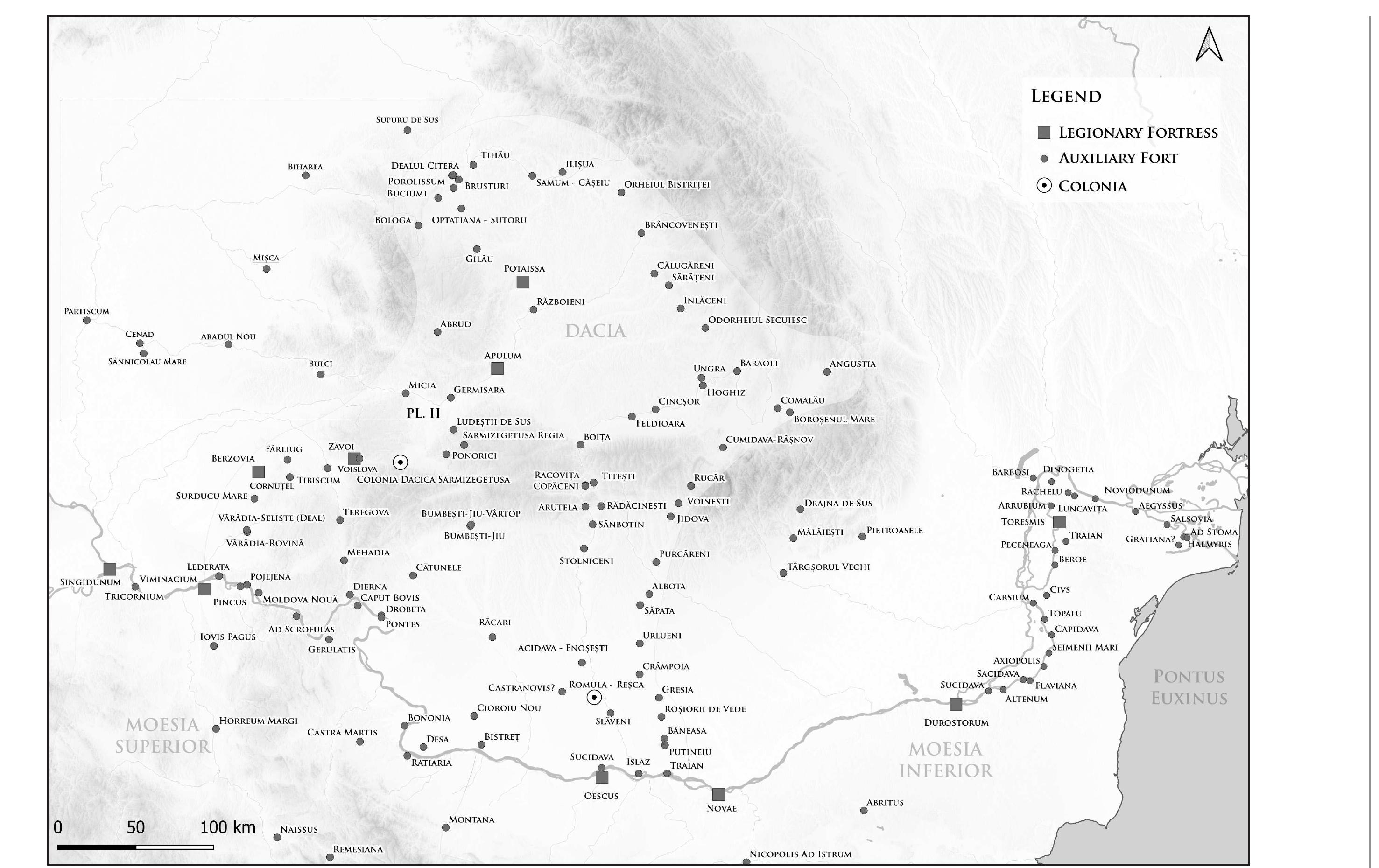 Map of the provinces of dacia, moesia superior and moesia