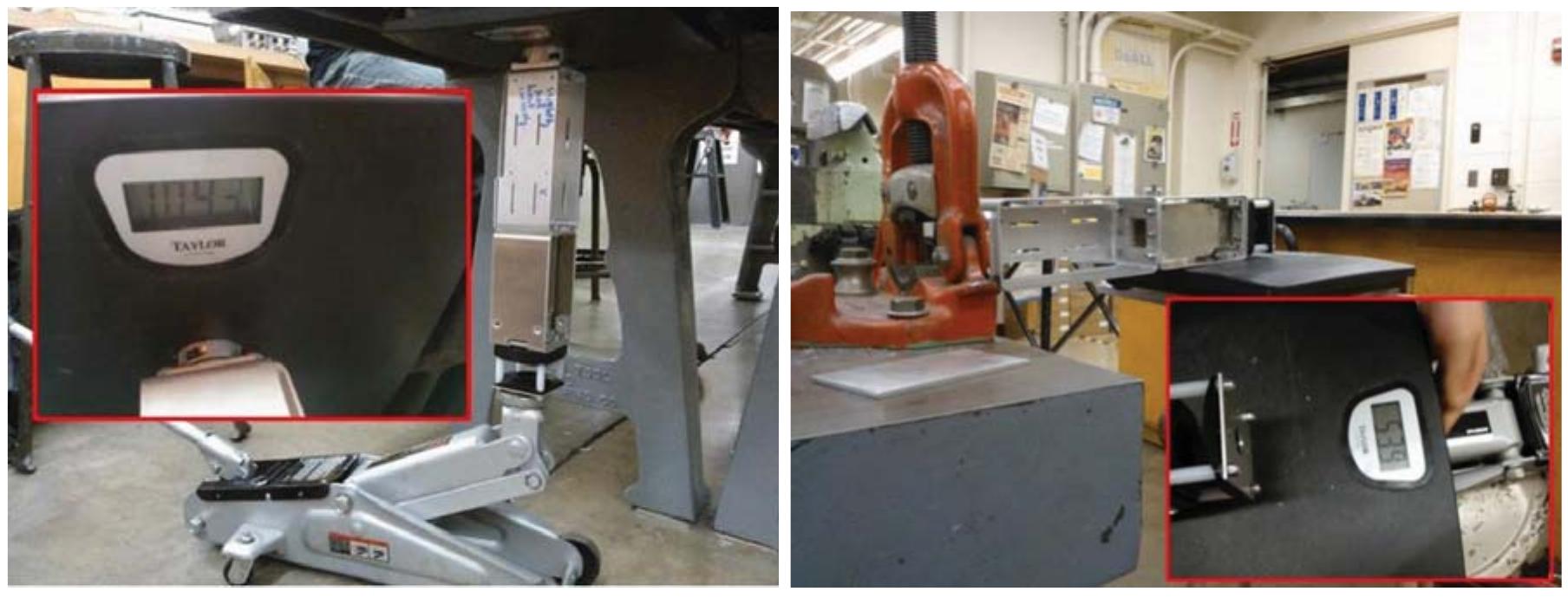 (b) bending test setup for end-cap prototype. ‘a)