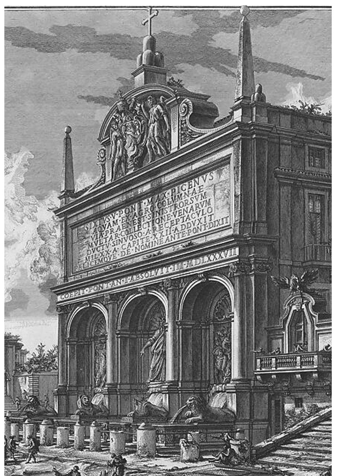 iia” “aici: aaa  “Moreover, we can easily feel Pira- nesi’s affection on Egyptians through- out his all works: Another significant illustration demonstrating the main fountain of Aqua Felice, in Rome, from Vedute di Roma (Views of Rome) (Pira- nesi, 1836) (Figure 9), and a text com- paring the two types of lions—one type  Figure 9. The main fountain of the Acqua Felice with the Egyptiar lions, Vedute di Roma, 1760. 