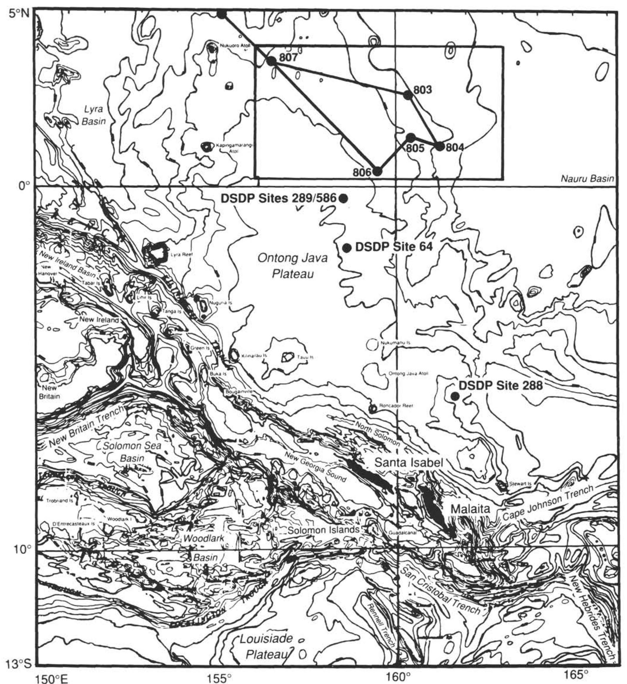 Bathymetry of the ontong java plateau showing the locations