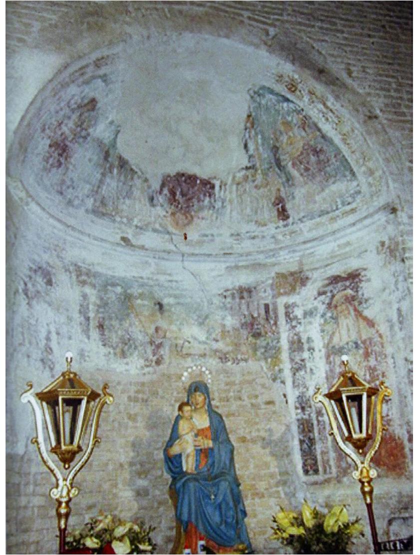 Fig, 2. (Simone Corvi da Recanati?), Frescoes with The Virgin, Angels, Saint George killing the dragon, Saint Jerome, 1510 ca, Recanati, church of Santa Maria di Castelnuovo 