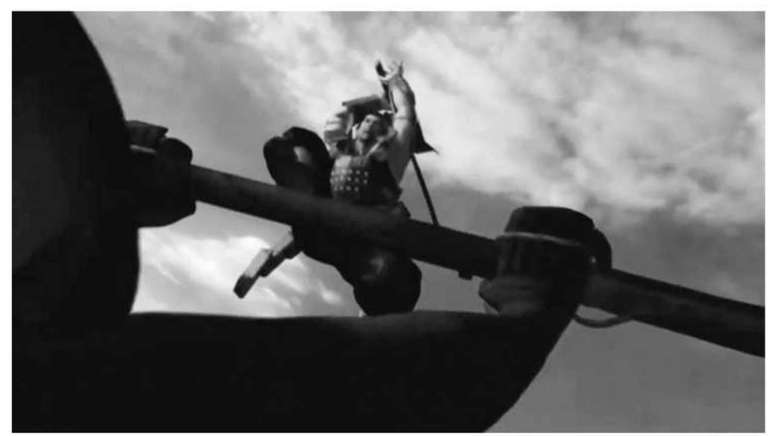 7.1. Mitsurugi leaps high to cut the rifle in two with his katana in Sou/Calibur I. 