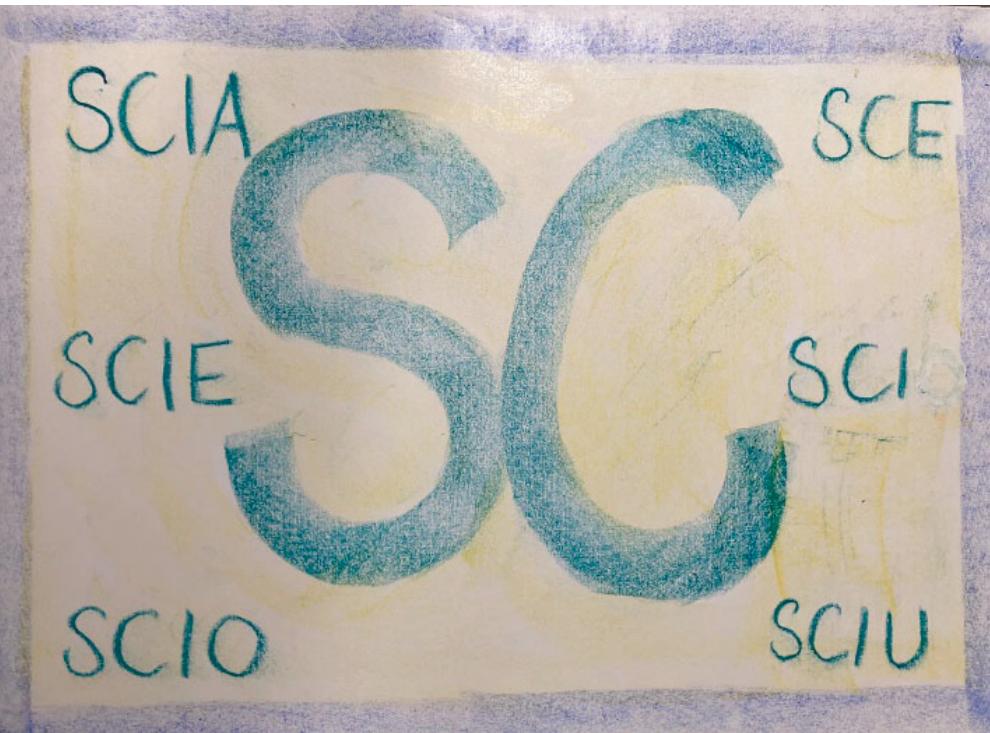 Fig.4 - Buzzetti, M. (10 marzo 2021). Insegnamento dei suoni speciali: SC dolce. Seconda classe, disegno dell’insegnante, colori a cera su quaderno [Fotografia]. Istituto Waldorf-Steiner “L’Arco d’oro”. Roma. 