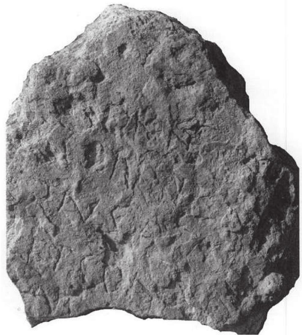 Fig. 5. The milestone from Halmyris: EDCS-ID: EDCS-59600037 HALMYRIS https:// db.edcs.eu/epigr/bilder.php?s_language=en&bild=$GLIHalmyris_00004.jpg (accessed on 1.08.2024).  es Cia EO EI EEE  The shape of the discussed monuments is also important. Milestones have in an overwhelming proportion the form of a column, but there is also a small number of pieces that are in the form of slabs. The latter is due to its reuse as a construction material during the 6" century, as is the case with the milestones from Halmyris (Fig. 5), reused at the gate of the fortress”? or Capidava, reused in a wall belonging to edifice C 10”. There is also a third one, about which in CIL it says: “pilae formam habere”’. It is possible that the monument had the form of a slab from the very beginning”, hence, another interpretation of it as a simple dedication to the ruling emperor (Fig. 6). 