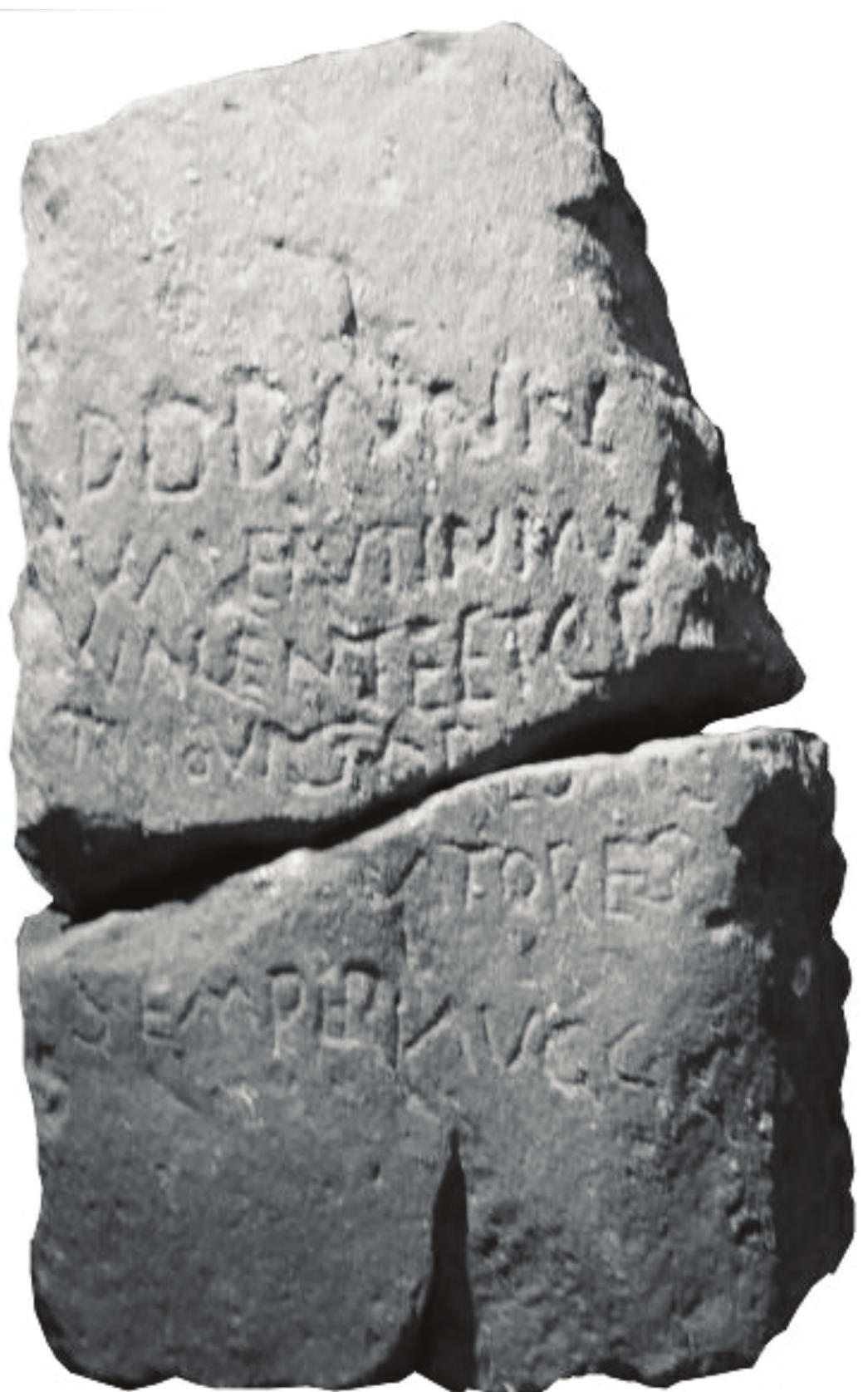Fig. 7. The milestone from Riben Vir: EDCS-ID: EDCS-09701193  RIBEN VIR https://db.edcs.eu/epigr/bilder.php?s _  language=en&bild=$ILBulg_00187.jpg;$ILBulg 00187_1.jpg (accessed on 1.08.2024).  ™ Barbulescu and Cateia (1997, p. 196-197) consider that the milestone was certainly transported here from the Black Sea coast road, because the approximate distance between Callatis and Miristea is 25 km much greater than the VI MP mentioned in the text of the inscription. 