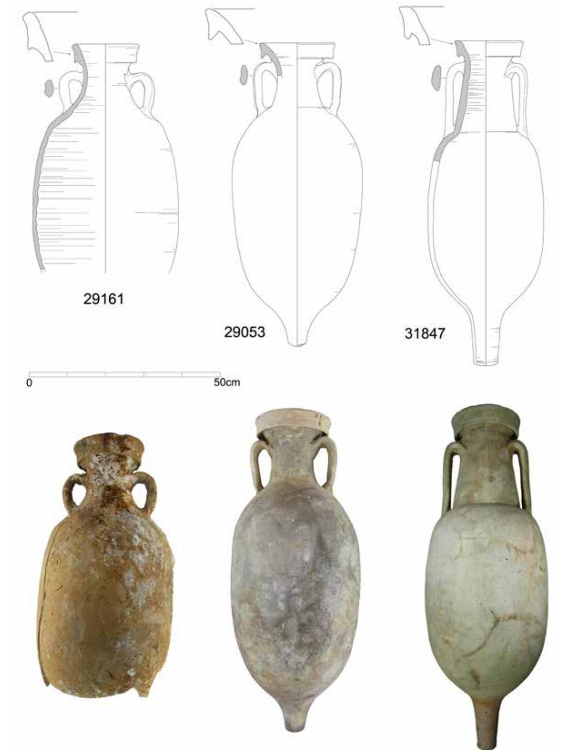 Fig. 8. Ovoides Gaditanas y Dressel 7/11 (31847) producidas en la Bahia de Cadiz.  AntToNIO M. SAEz RoMERO, AURORA HIGUERAS-MILENA CASTELLANO, JOSE FRANCISCO BLANCO ARCOS 