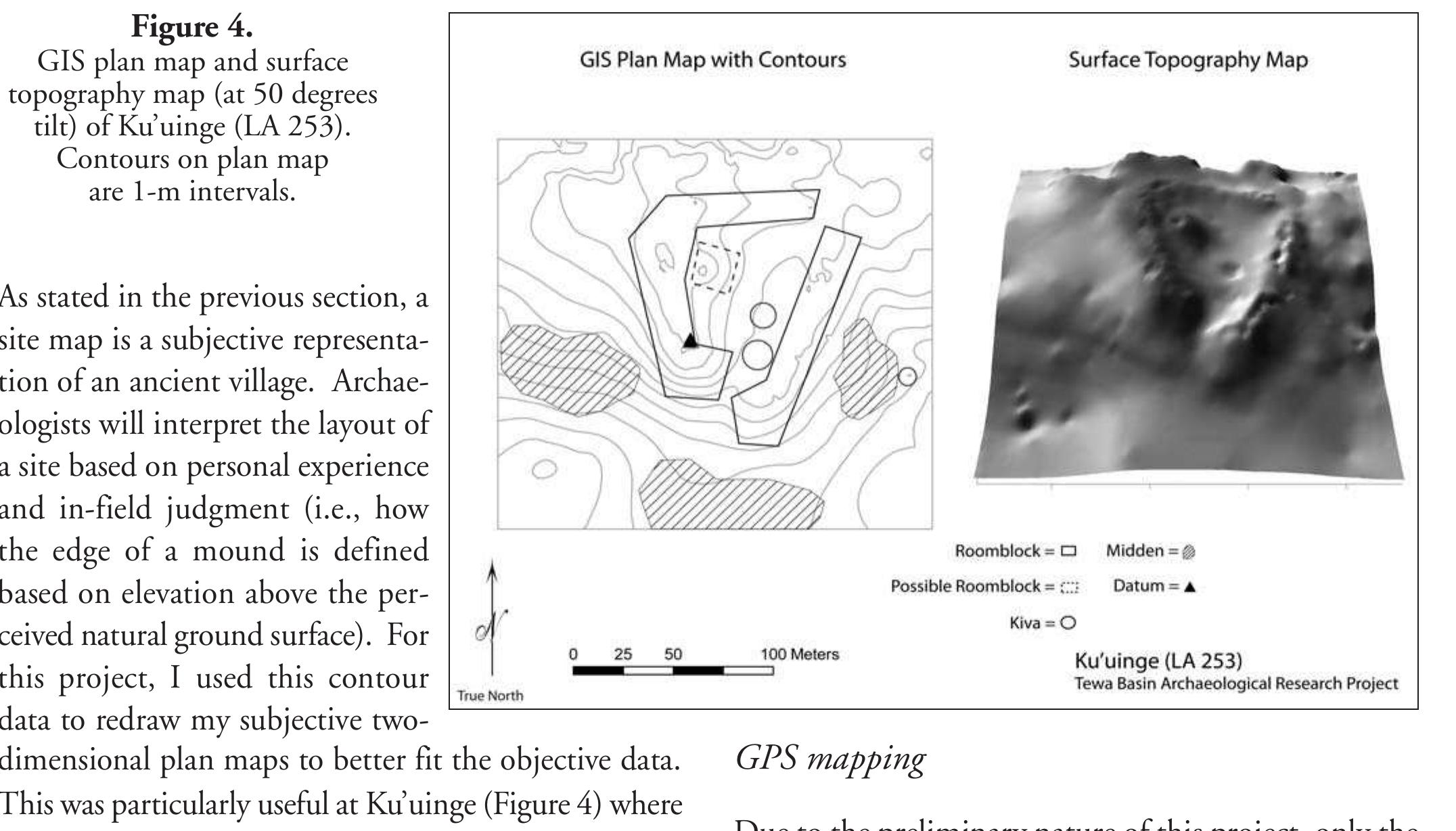 Gis plan map and surface topography map (at 50 degrees tilt)