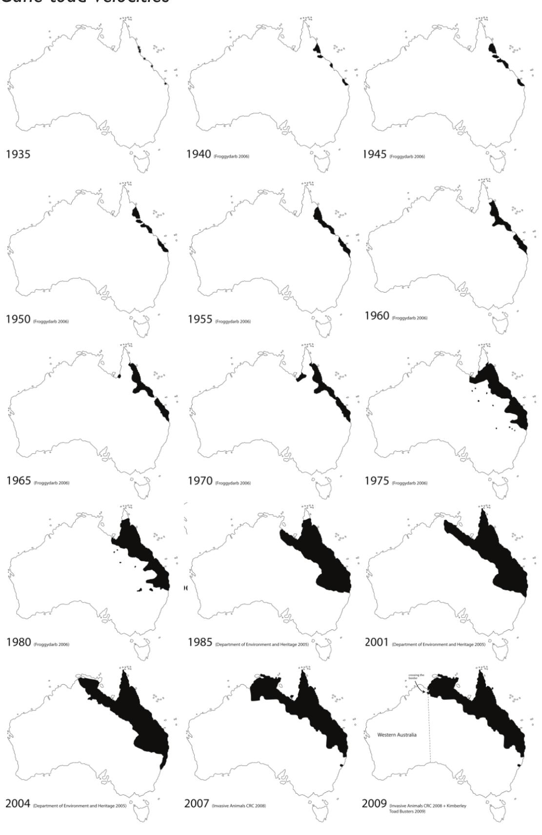 Location map and extent of cane toads as of march 2006, with