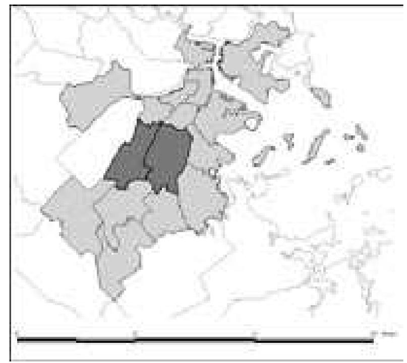 Figure 2. Neighborhood boundaries of Roxbury and Jamaica Plain are shown in bold, beneath which are shown census tract denominations of the same neighborhoods comprising our study area. 