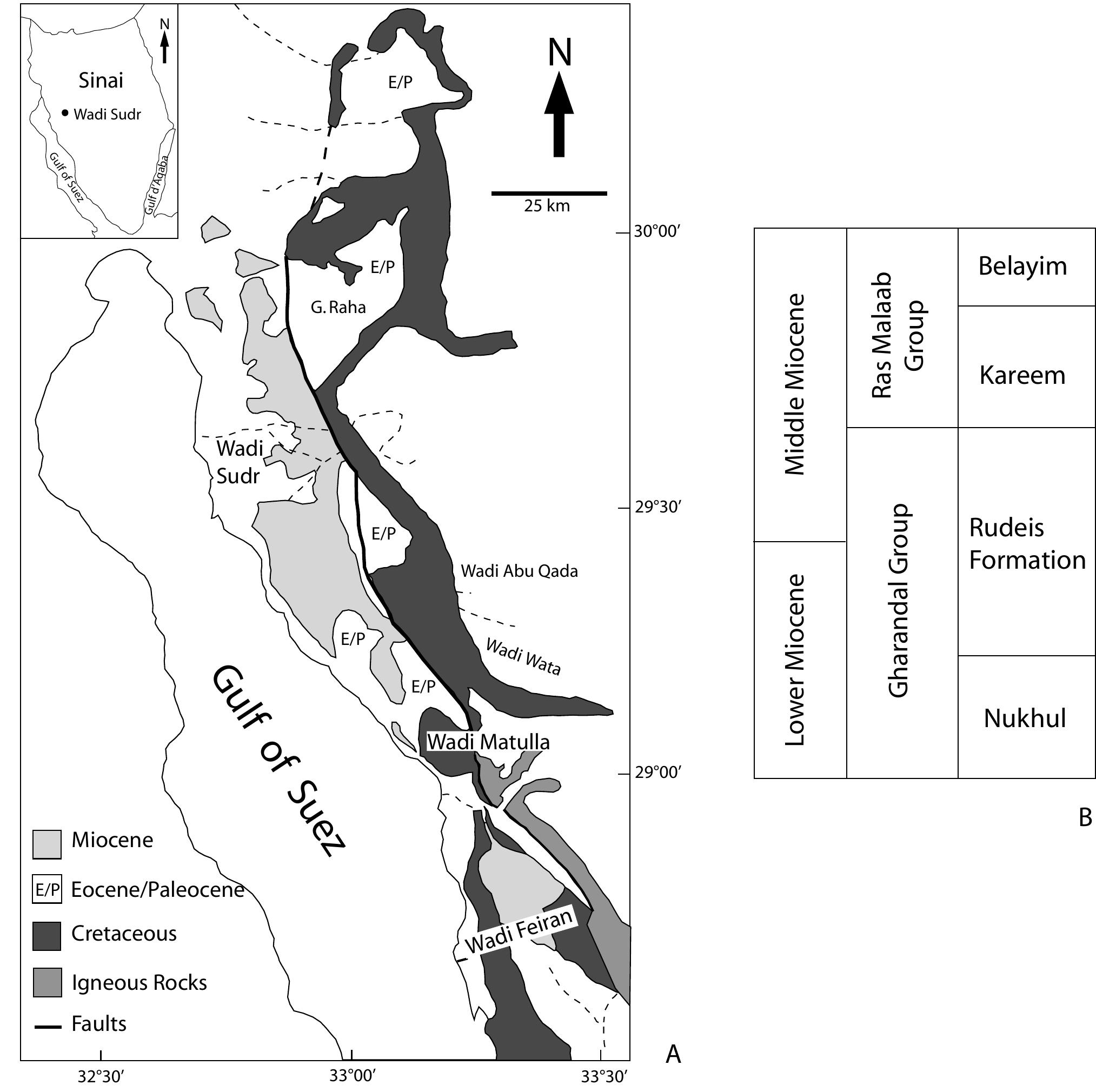 A: location and simplified geological map of the studied
