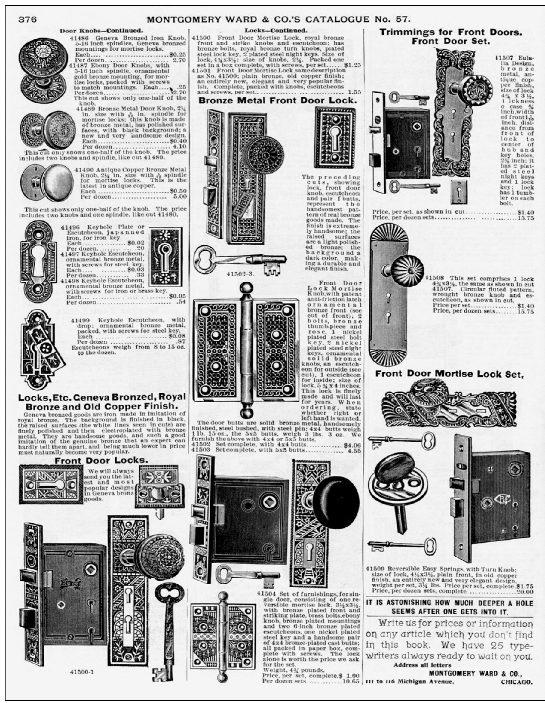 Figure 1.1. Page from the 1895 Montgomery Ward catalog, which offers a glimpse of the wide variety of architectural hardware available by the last decades of the nineteenth century. Source: Montgomery Ward & Co., Catalogue and Buyers’ Guide No. 57, Spring and Summer 1895 (repr., New Y ork: Dover Publications, 1969), 384. 