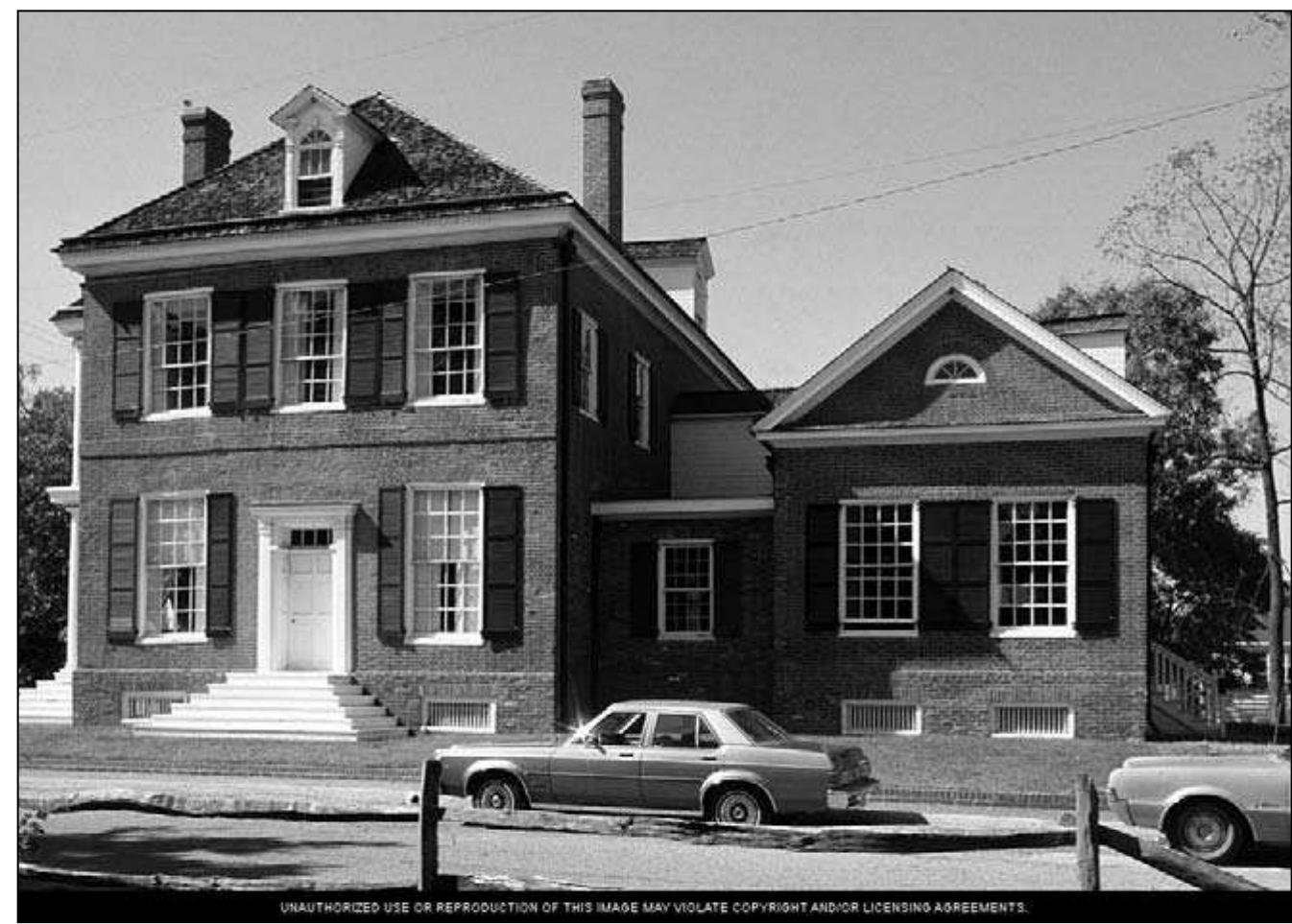 Figure 2.3. Grouseland, Governor William Henry Harrison’s brick mansion in Vincennes completed in 1804. Source: Photographer unknown, “William Henry Harrison House (Vincennes, Ind.): General view,” Architecture Images C ollection, Digital Media Repository, Ball State University Libraries,  http://libx.bsu.edu/u?/BSU ArchSlidesC pght,13641 (accessed October 27, 2010). 