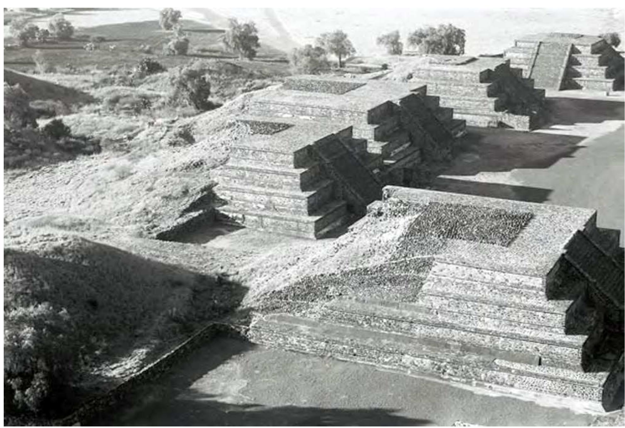 Figure 3.2: Temple platforms in the Pyramid of the Moon Plaza; a past provisionally stabilized in the present by the Proyecto Teotihuacan, 1962-1964 (Image: Webmoor). 
