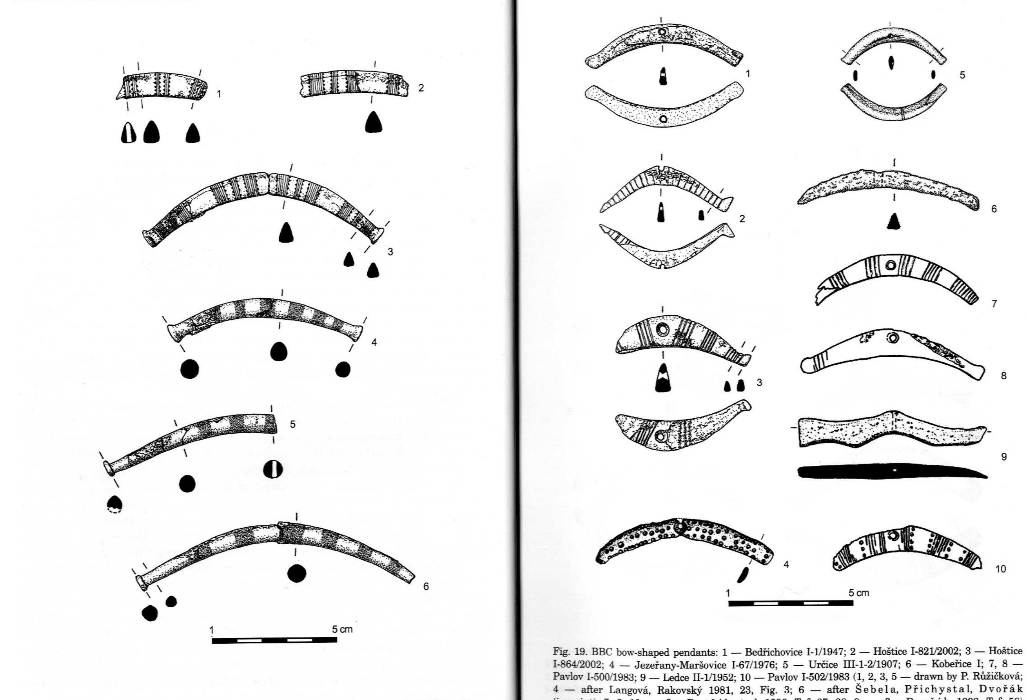 Fig. 18. BBC bow-shaped pendants: 1-6 — Hulin 1-95/2004 (drawn by P. Ruzitkova)