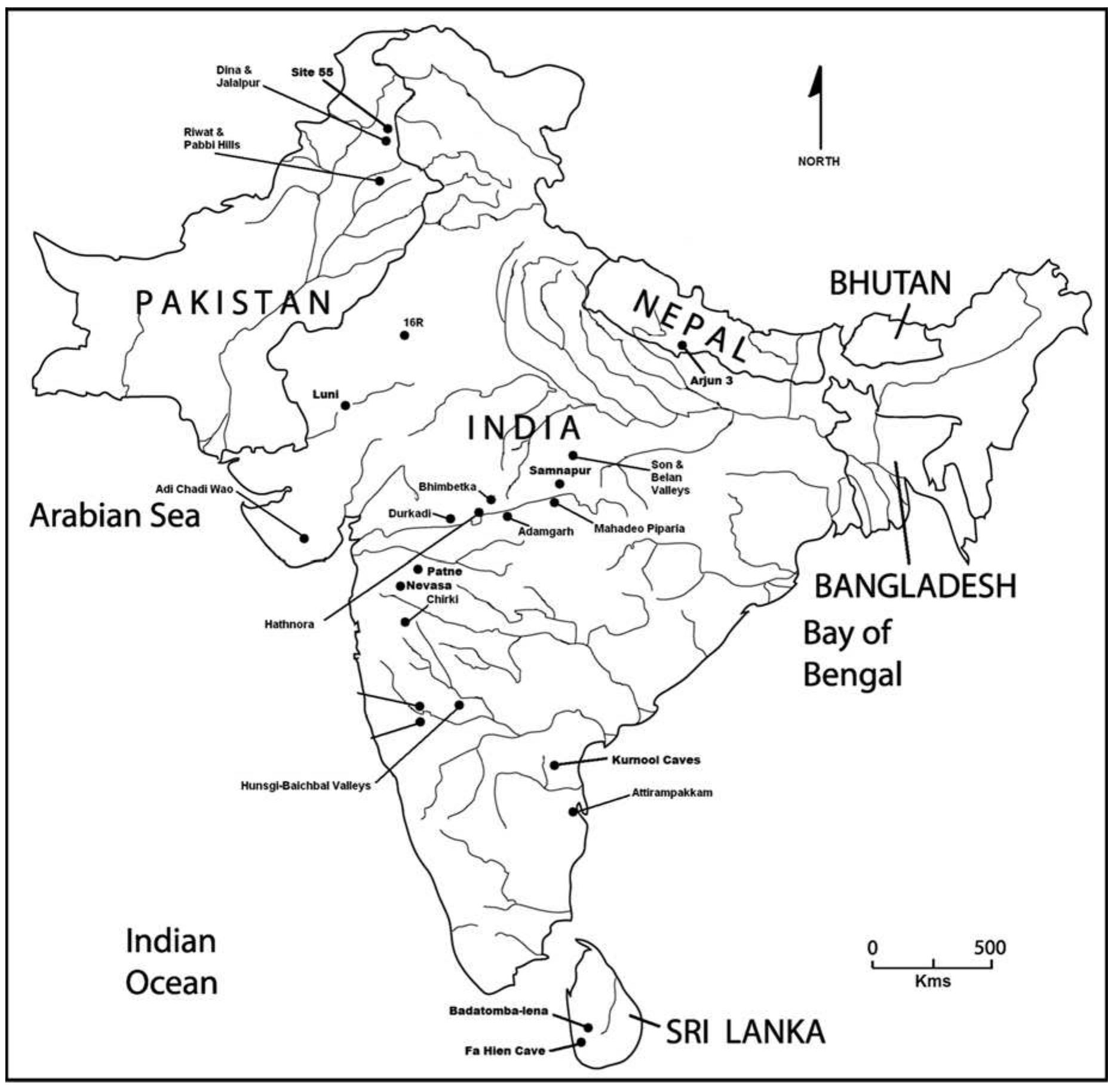 Fig. 1 Locations of key Paleolithic occurrences in the Indian subcontinent 