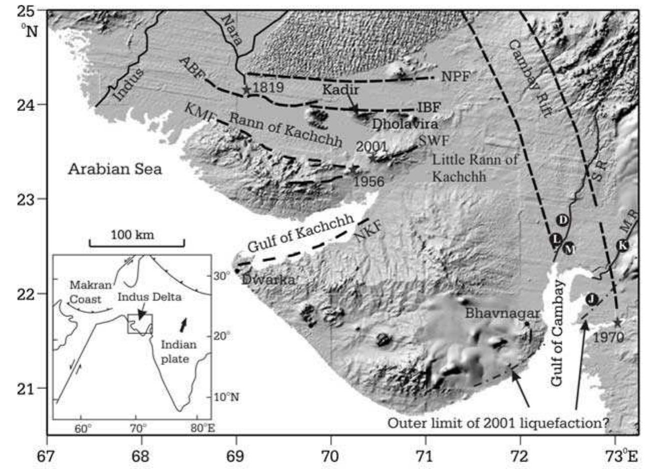 A. map of kachchh and cambay basins showing the locations of