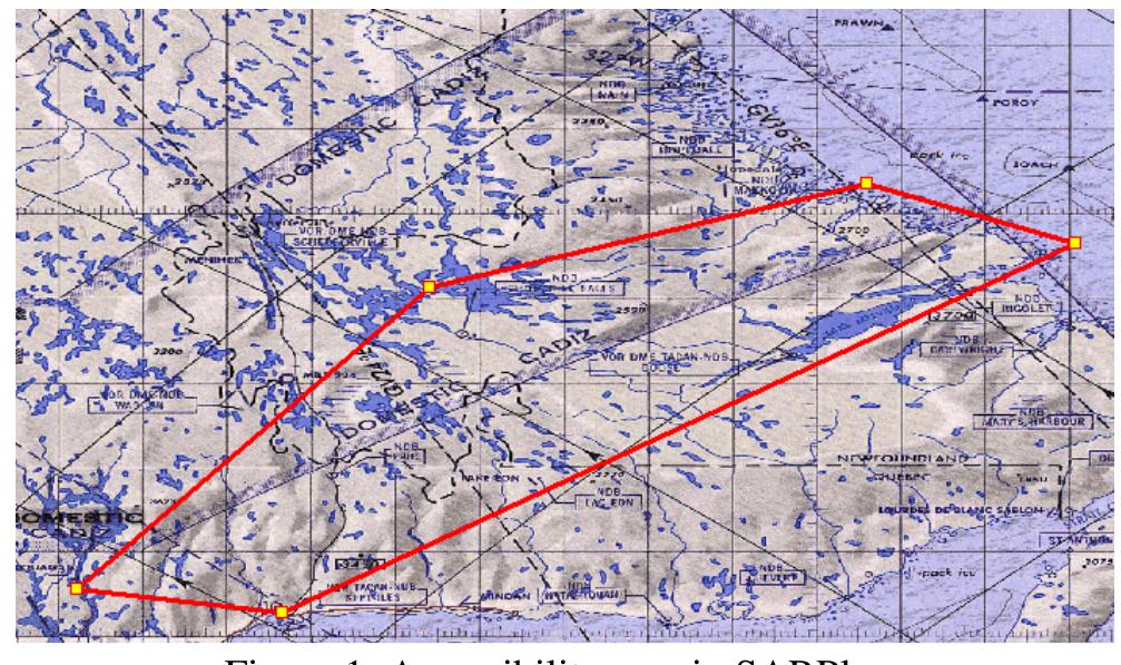 of overland aeronautical SAR, SARPlan, was developed [1]. One of the main inputs to SARPlan is the possibility area, a region manually defined and drawn by the user (Figure 1). As a consequence, SARLoc, a project to develop a tool that can assist the coordinator in defining the possibility area, was initiated to capture the current know-how and knowledge of experienced coordinators whose number is dwindling in the Canadian Forces. Both the SARPlan and SARLoc projects were funded by the National Search and Rescue Secretariat* via the National SAR Initiative Fund.  