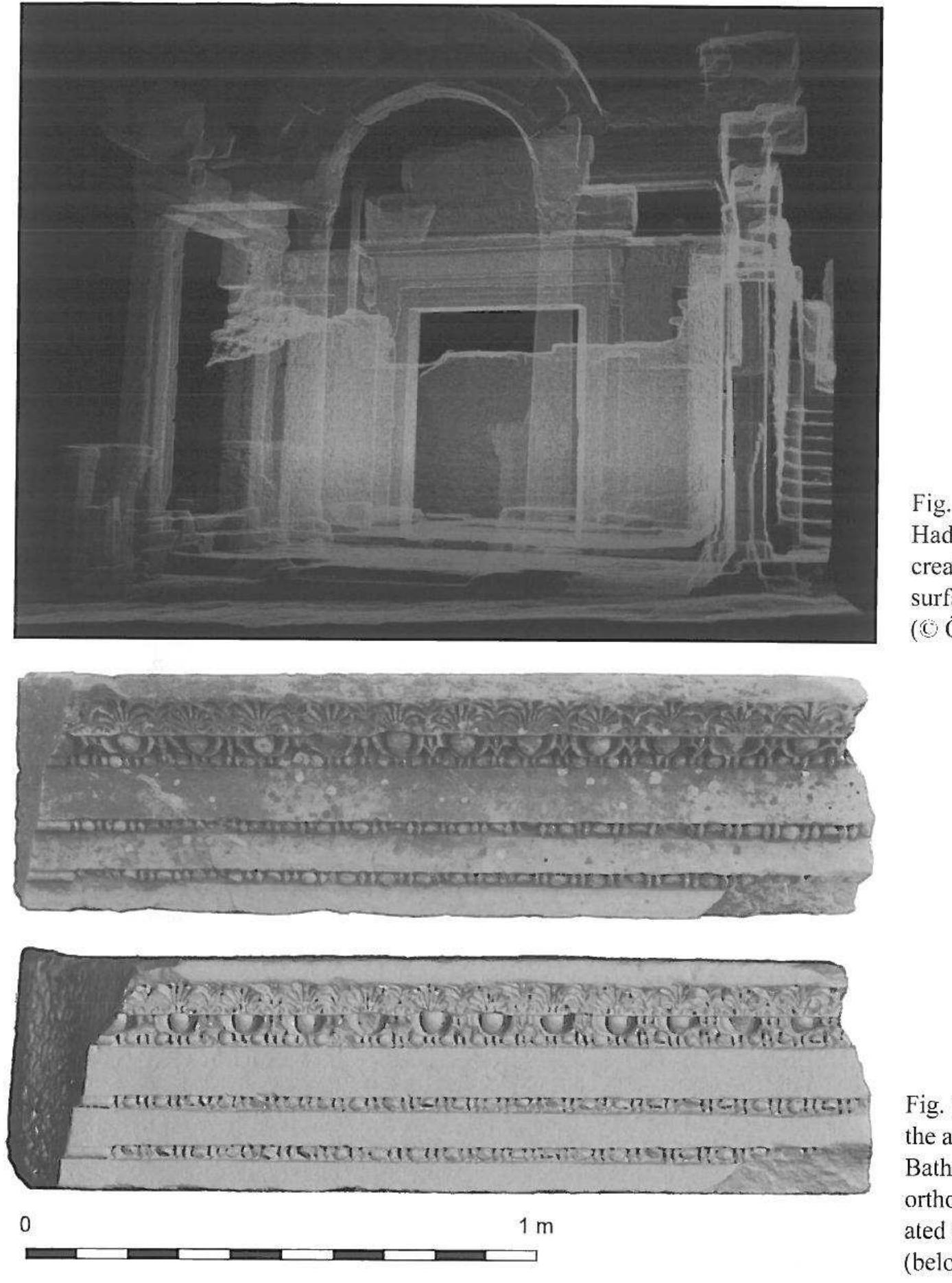 58 cannot be dismantled.” From what we can conclude from its present state, the mod- ern rebuilding generally seems to be accurate for the original position of the blocks. We recorded it by means of 3D-surface scanning in 2009,%7 documenting the remains in situ (fig. 6) as well as additional individual architectural members (fig. 7); our documentation will be used to establish a definitive stone-by-stone reconstruction, and ortho-projections of the scans will be presented in the final publication. 