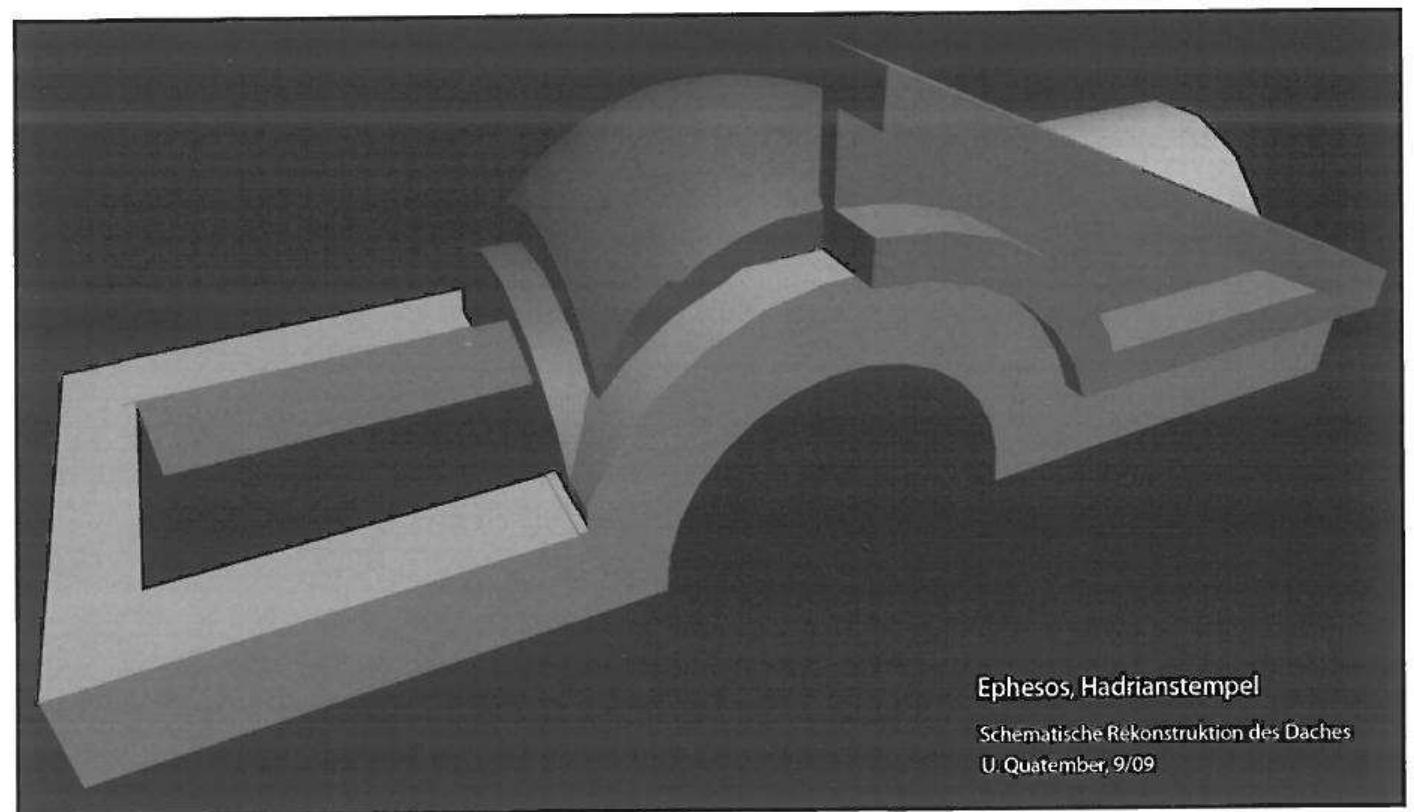 Fig. 15. Schematic reconstruction of the roofing system over the pronaos (© OAI). 
