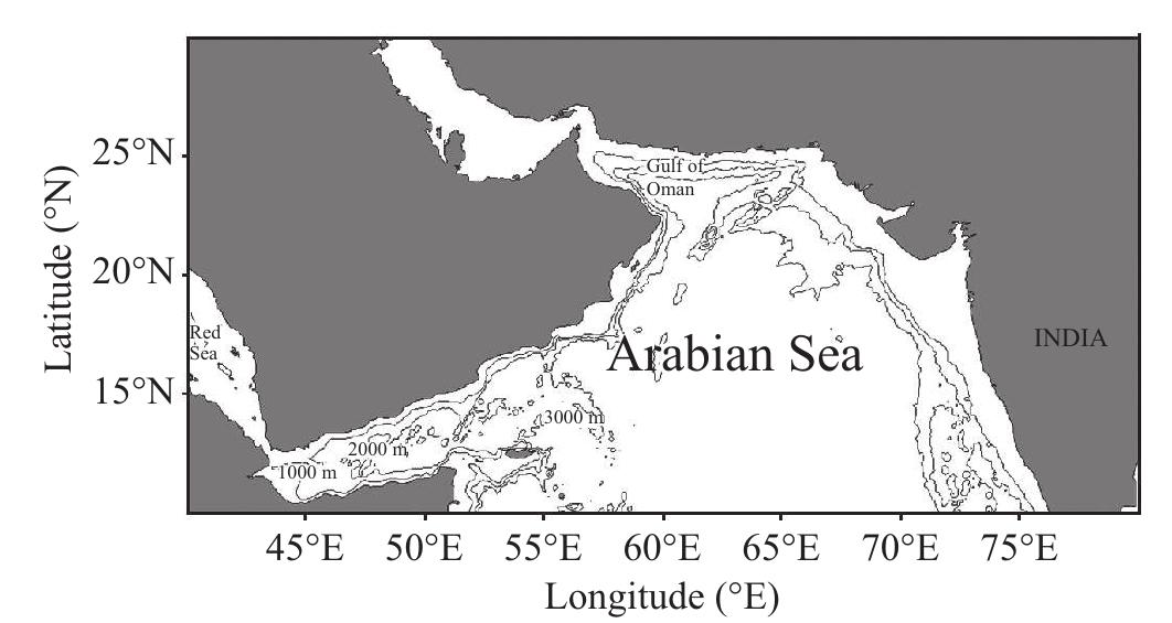 Map of the study area with bottom topography and