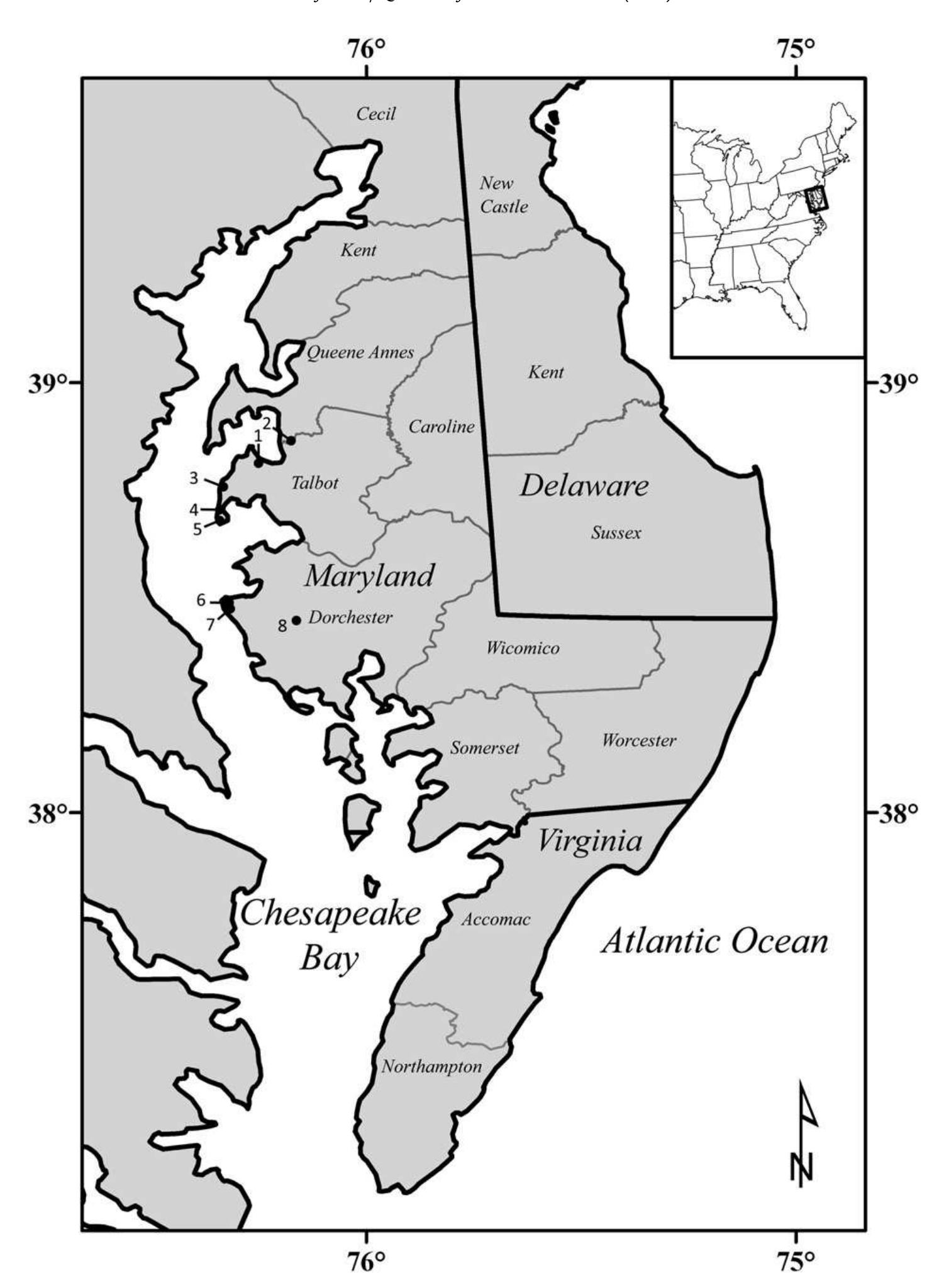 Map of the delmarva peninsula displaying county names and