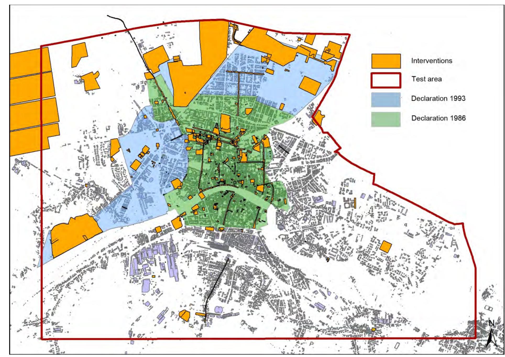 8.5 Distribution of documented interventions in the areas falling within the two rulings of 1986 and 1993. 