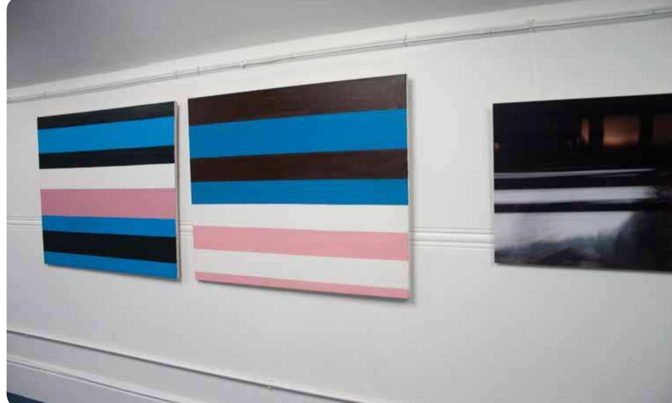 Andrea Thoma, White Lines/Pink, Blue and Brown, 2010, oil, 2 x 160 x 140cm; Train journey/Inntal, 2010, digital photograph, 100 x 67cm. Photo: Andrea Thom:  is replaced by a togetherness-in-difference of ‘several ones before the One’:  sings we are not, and are granted access to the being  e are ... Any being that is concealed is at the same time ‘ought into the open in its concealment ... Truth happens ‘hen the counterplay of world and earth is unconcealed ... ith the presencing of being, through an unconcealment lat is at the same time a concealment’ See Jonathan ronsfield, ‘The Work of Art’ in Martin Heidegger: Key oncepts, Bret W. Davis (ed.), Durham: Acumen, 2010, 33-4.  Heidegger's ‘Dasein’ refers to an existence that is oynscious of its own ‘Being’. David Farnell Krell (ed.) Basic Jritings: Martin Heidegger, London: Routledge, 1978, 48.  John Rajchman suggests the need to consider the fluence of the cinematic, of the Deleuzian ‘movement- 1d time-image’, within so called ‘un-moving’ images. John ajchman, ‘Deleuze’s Time, or How the Cinematic Changes ur Idea of Art’ in Art and the Moving Image, Tanya sighton (ed.), London: Tate Publishing, 2008, 317-8.  See Roland Barthes's discussion of the indexical quality of rotography. Roland Barthes, Camera Lucida: Reflections on hotography, London: Vintage, 1993.  See Georges Didi-Huberman’s discussion of the ‘burning’ yht of an image, as absence or erasure. Georges Didi- uberman, ‘U’'Image Brille’ in Penser par les Images, Laurent mmerman (ed.), Paris: Editions Cecile Defaut, 2006, |—52.  Bergson asks: ‘What is duration within us? A qualitative ultiplicity, with no likeness to number ... a pure sterogeneity within which there are no distinct qualities . the moments of inner duration are not external to one nother’ Henri Bergson, Time and Free Will: An Essay on 1@ Immediate Data of Consciousness, London: Allen & nwin, 1910, 226 ). For a detailed appraisal of medium specificity in a post- ‘edium context, see Andrea Thoma, ‘The Conundrum of ledium Specificity’ in International Journal of the Arts in ociety, 4.5, 2009, 523-34. |. Andrea Thoma, ‘Moving Between Images: The rchestration of Diverse Time-Space Constructs in Fine Art ractice, International Journal of the Image, 1.2, 2011 15-26. 2. Deleuze and Guattari elaborate on the notion of nomadic xistence and the immersion in smooth space as opposed ) striated space. The latter relates to ‘long-distance vision’ 1d to ‘the constitution of a central perspective’, whereas nooth space is ‘close vision par excellence’ that can volve the visual and auditory as much as it is related to ctility. In their reading of Wilhelm Worringer, this oscillation  stween different qualities of space is further differentiated tthe dichatamy of ‘ahectract ling-cancrete line’ Gillac  and Schizophrenia, London: Athlone, 1988, 493-96.  13. ‘A becoming is neither one nor two, nor the relation of the two; it is the in-between, the border or line of flight or descent running perpendicular to both’ Ibid., 293.  14. Deleuze's ‘time-image’ is developed from a Bergsonian vision of recollection, duration and actuality and its visualisation in the crystal. Gilles Deleuze, Cinema 2: The Time Image, London: Athlone, 1989, 79.  15. Galen A. Johnson, ‘Ontology and Painting: Eye and Mind’ in The Merleau-Ponty Aesthetics Reader: Philosophy and Painting, Galen A. Johnson (ed.), Evanston, IL: Northwestern University Press, 1993, 52-3.  16. Ettinger writes: ‘White space. The “minus” (-) of all tha is more than one. Matrix, blind earth’ Bracha Lichtenberg Ettinger, Matrix Halal(a)-lapsus: Notes on Painting, Oxford: Museum of Modern Art, 1993.  17. Johnson discusses Merleau-Ponty's term ‘Flesh’ considering it a ‘doubling with difference (écart) between self and world’. Galen A. Johnson, 49.  18. Cathryn Vasseleu, Textures of Light: Vision and Touch in Irigaray, Levinas and Merleau-Ponty, Oxon: Routledge, 1998, 41.  19. Ibid., 72.  20. Ibid., 69.  21. However, one needs to state a difference in motivation. My concerns with absence and presence are informed  by philosophical queries of how one might reflect on (Heideggerian) Dasein, whereas Ettinger’s agenda is deeph embedded within the urgency, as Griselda Pollock stresses to ‘work through’ images, which touch on the trauma of the Holocaust where absence refers to loss, caused by the unspeakable horror of the Shoa. Griselda Pollock, ‘After the Reapers: Gleaning the Past, the Feminine and Another Future, from the Work of Bracha Lichtenberg Ettinger’ in Bracha Lichtenberg Ettinger: Halala - Autistwork, Aix en Provence: Arfiac, 1995, 136.  22. Christine Buci-Glucksmann, ‘Eurydice’s Becoming World’ in Le cabinet de Bracha; Carnets, Dessins, Peinture: Scanographies 1981-2011, Angers: Musée des Beaux-Arts dAngers, 2011, 227-8.  23. Ibid.  24. Ibid., 59.  Wie i ke, b Bibel RheecEe, Piece FEE  Matrix Is not about the Vvoman, but about feminine dimension of plurality and difference  of the several in joint subjectivity via metramorphosis ... The emergence of the phallic | entails loss, and so does the emergence of  the matrixial | and non-l ... Within the matrixial network, what is lost to the one can be inscribed as traces in the other ...74 