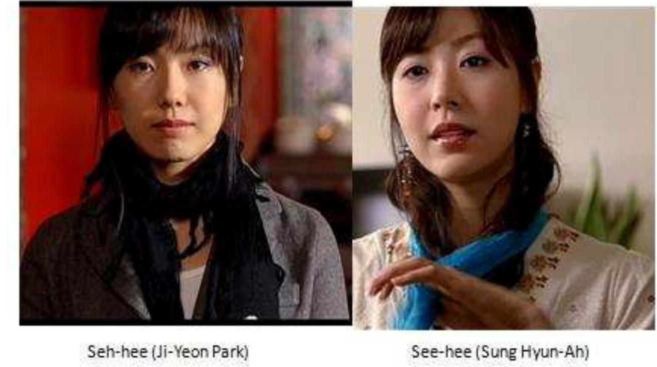 This contrast between white skin and black skin, is also the dominant theme of Chul- soo Jang’s 2010 rape-revenge film, Bedevilled. In Bedevilled, a young woman, Kim Bok-nam (Seo Young-Hee) lives on a small island, called Moo-doo island, with her husband, Man-jong (Park Jeong-Hak) and her daughter, Yeon-hae. On Moo-doo island, Confucianist patriarchy reigns supreme and the small island society is structured through traditional hierarchies, in which women are subordinate to men and have no right of self-determination outside their status as objects through which the social contract is continually enforced over the raped and abused bodies of both Bok-nam and her daughter, Yeon-hae. When Bok-nam’s childhood friend, Hae-won (Ji Seong-won), returns to the island, while on a forced leave of absence from work, she sees a chance to escape the oppressive patriarchy of island life for the freedom that she associates with Seoul. The visual language of Bedevilled is one in which “whiteness” predominates, as the meta-signifier, around which the narrative is organised.  In Kim Ki-duk’s Time, a young woman, Seh-hee, becomes convinced that her partn Ji-Woo (Ha Jung Woo) will leave her when he gets tired ‘same boring old face’. In order to prevent this, Seh-hee takes the radical step of having cosmetic surgery in order to transform her into another, more desirable woman in accordance with Westernized norms of beauty prevalent in contemporary South Korea, See-hee (Sur Hyun-Ah). However her reinvention of herself as desired object has tragic consequences. The doors to the cosmetic surgery clinic where Seh-hee reinvents herself clearly illustrate the perpetuation of Western norms of beauty as we can see in Image 1. Image 2 shows Seh-hee before and after plastic surgery, creating a contrast between white skin and black skin, through which white skin is situated as the preferred norm. 