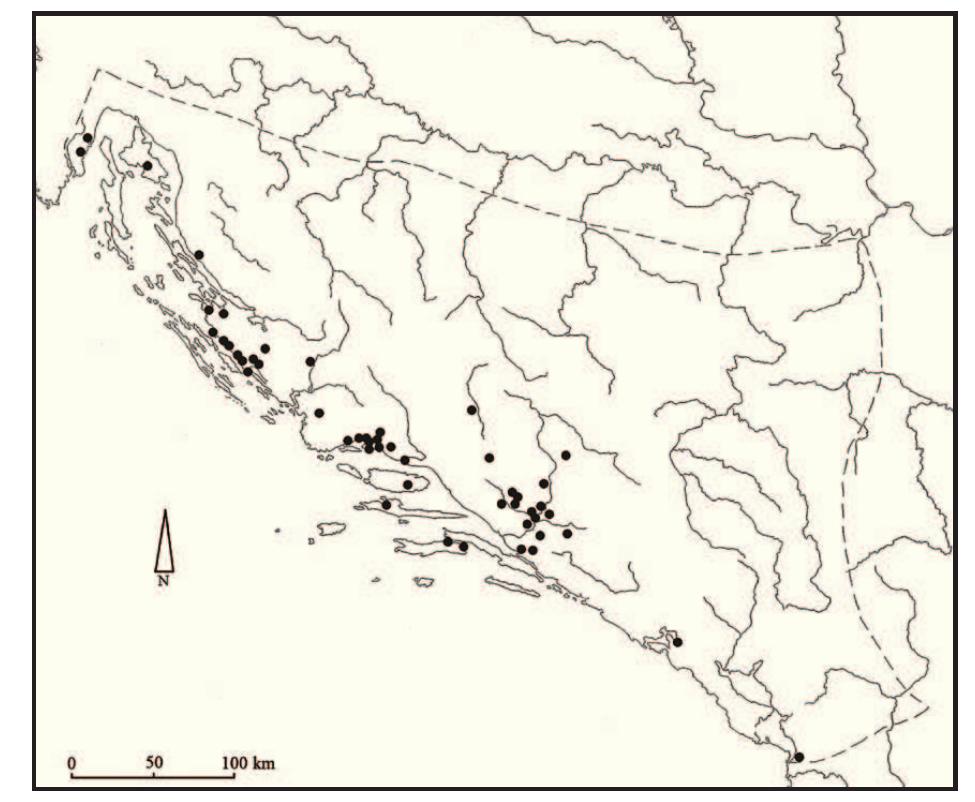 Figure 4, Findspots of tegulae from the Pansiana workshop (by K. Glicksman, based on Matijasié 1983; Bojanovski 1980; Skegro 1991; Zabehlicky-Scheffenegger & Kandler 1979). 