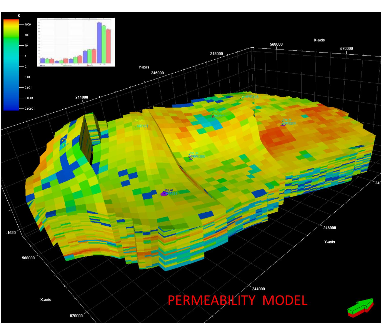 (12) : permeability model conditioned to facies model and