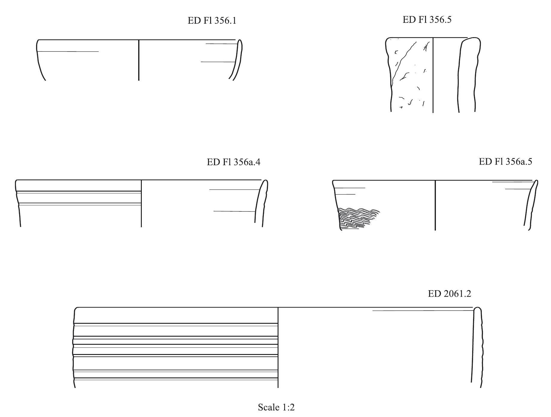 Fig. 14 Pottery from the southern columned hall floor (Fl. 356)  112 Nadine Moeller, Gregory Marouard, with a contribution by Natasha Ayers 