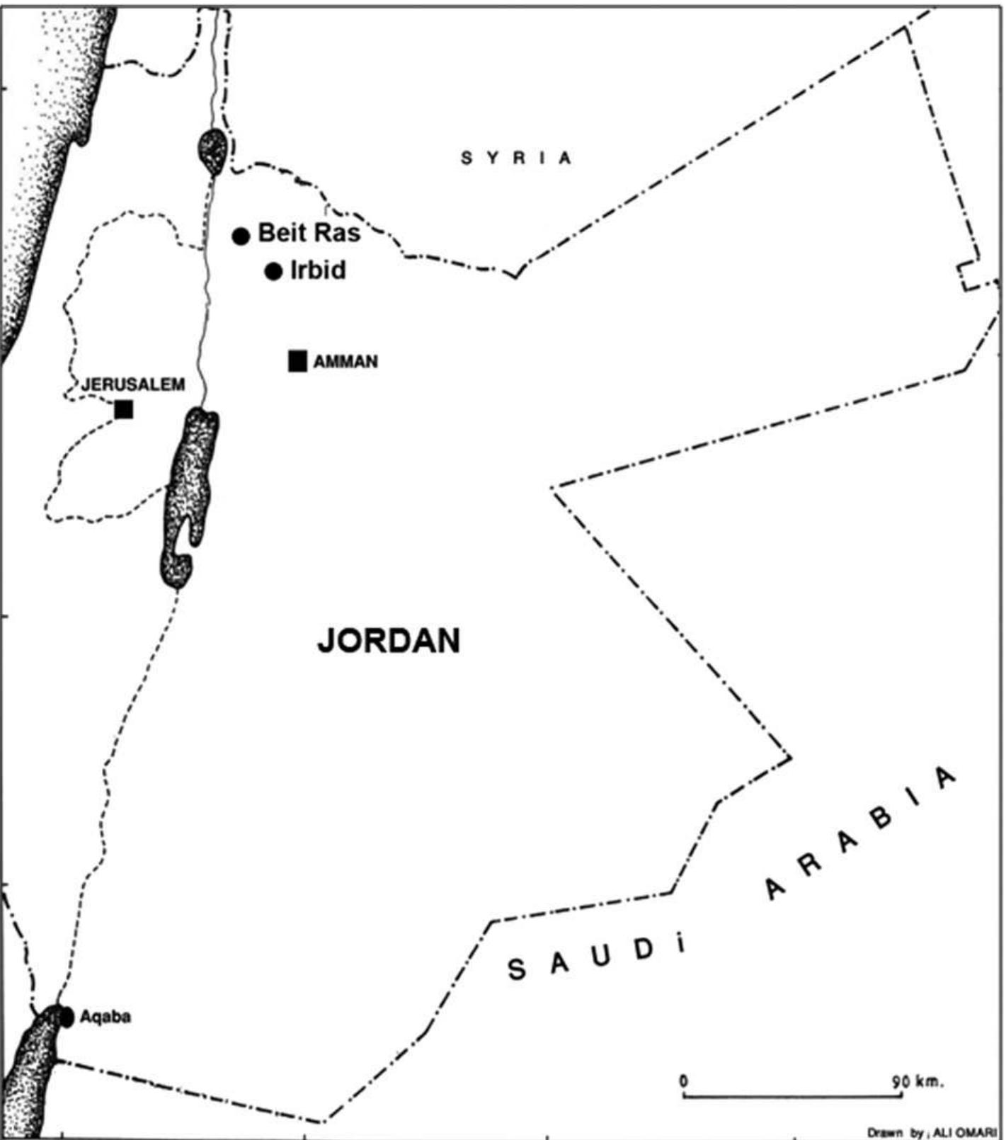 Map of jordan showing the location of the beit