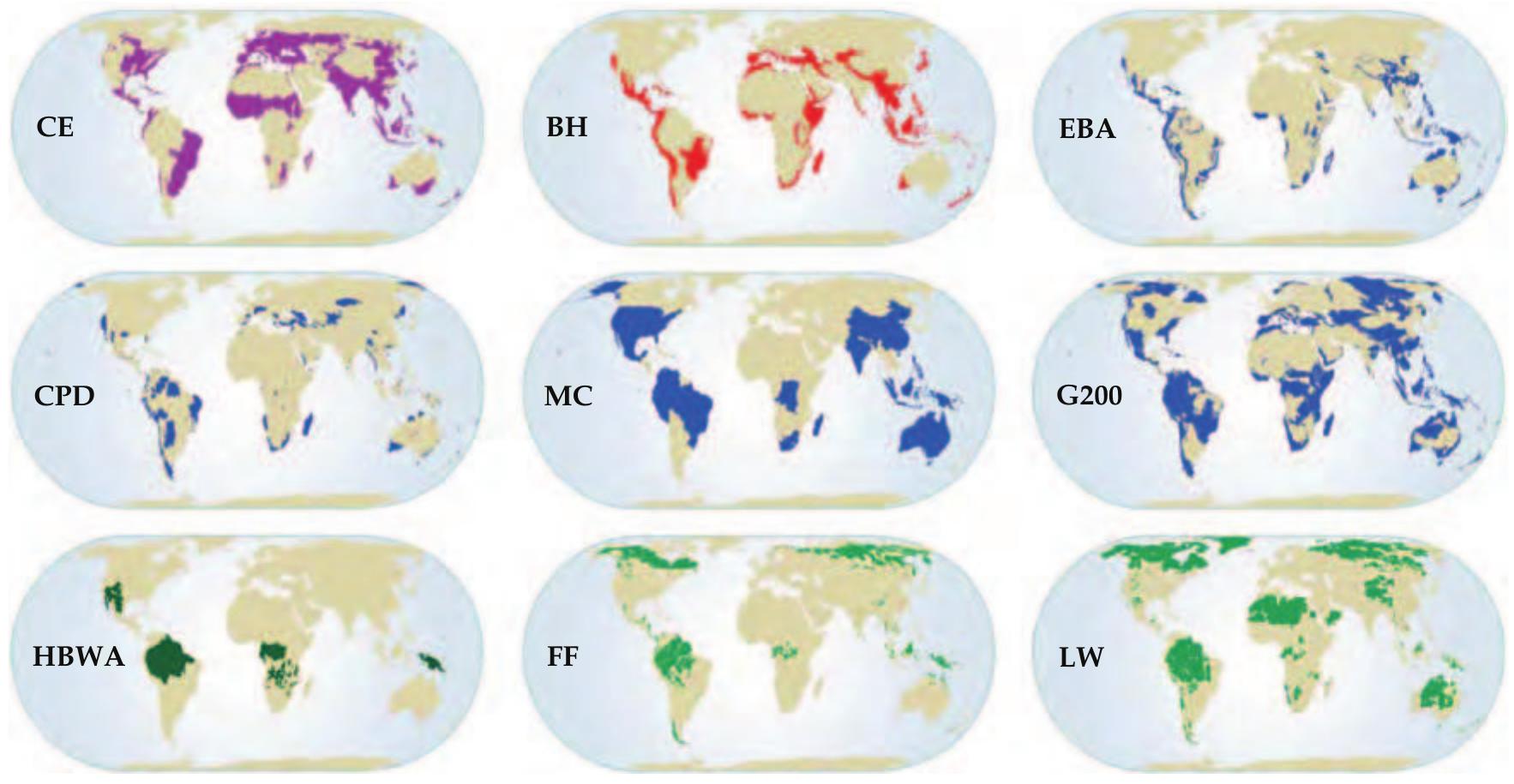 Ecosystem Ranks 1 maps of the nine global biodiversity conservation priority