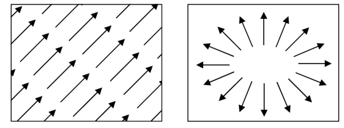 Figure 2.1: Optical flow vectors of a camera pan and camera zoom 