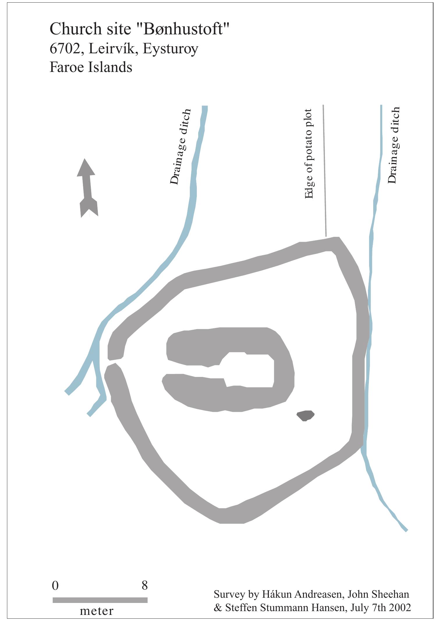 Figure 3. Plan of the Bonhustoftin church site in Leirvik. Computer-graphics: M. C. Krause. 