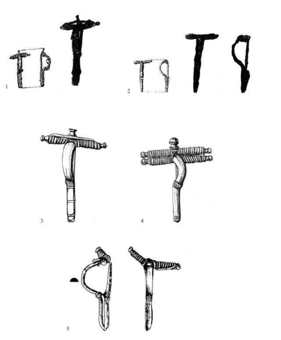 Figure 13. Brooches with reverted foot from Mediesul Aurit (1, 2, 3, 4); Hereclean (5)- 1, 2, 5 iron. 