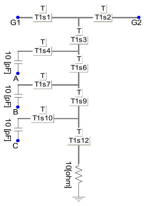 The insulator is modeled as a stray capacitor (c) connected