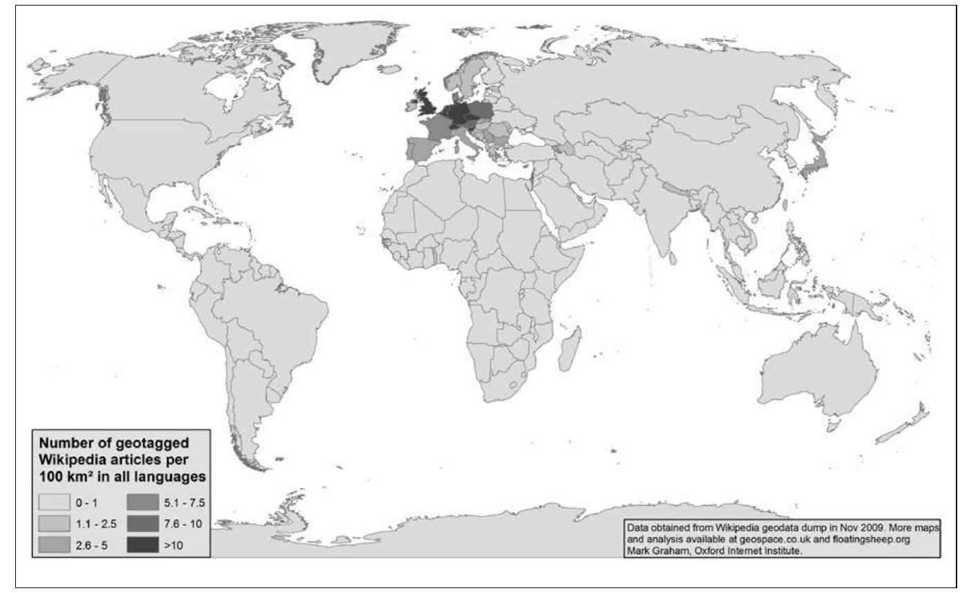 Figure 2: Total number of Wikipedia articles per 1OOkm? 