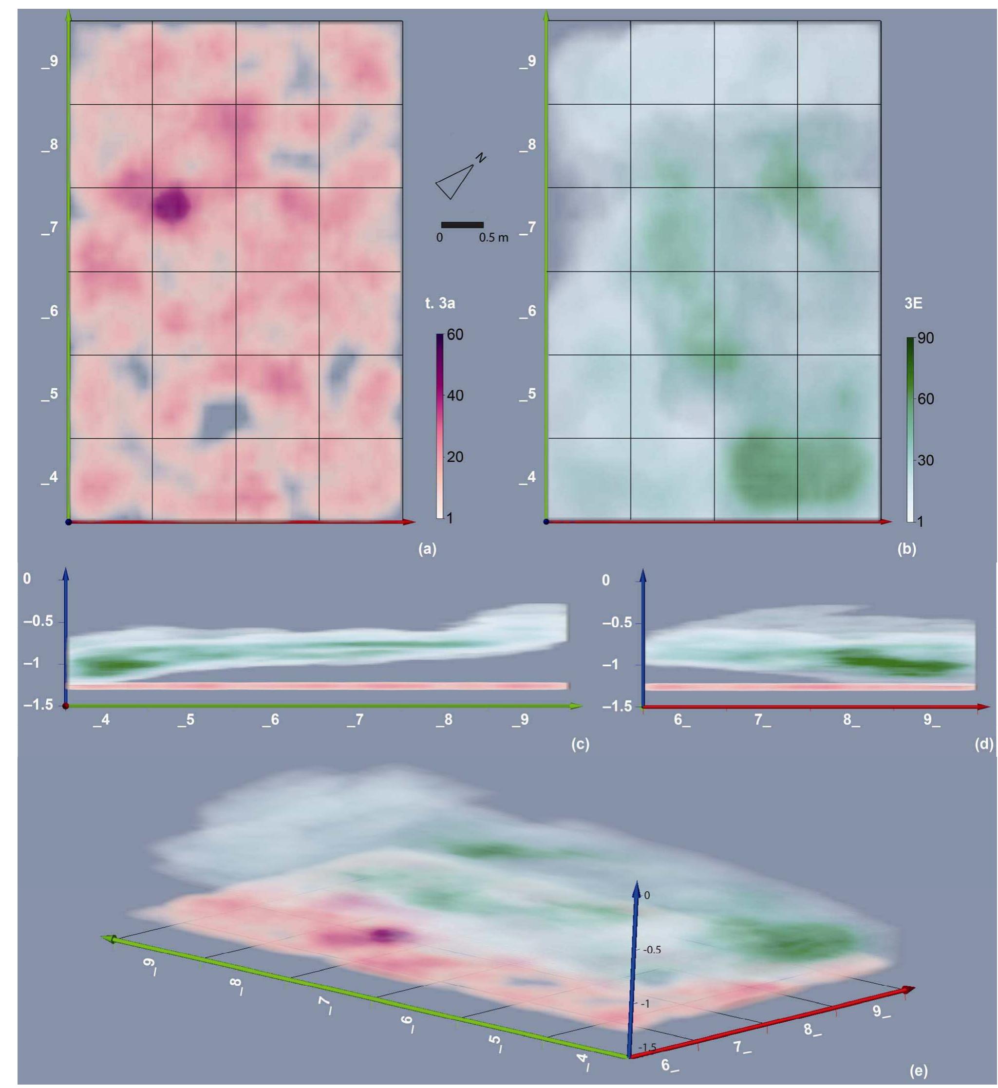 Isernia la pineta, sector i. (a) density map of t.3a; (b)