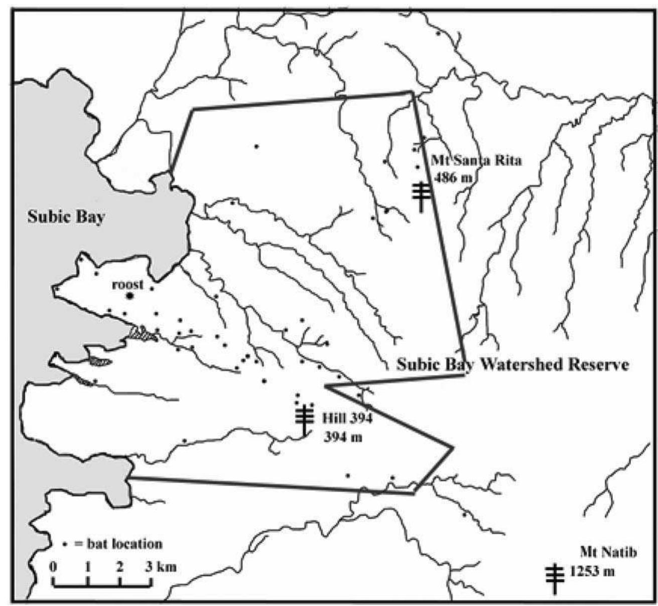 Map of the philippines with primary forests and subic bay.