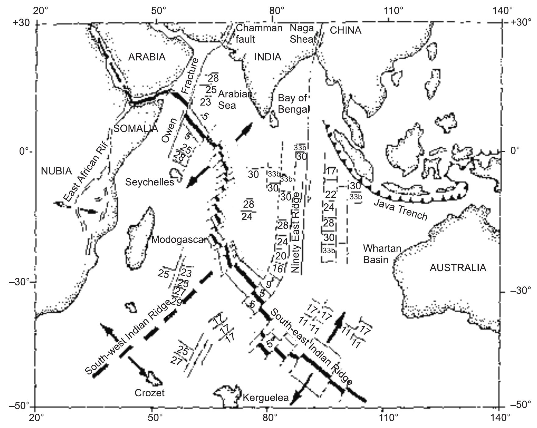 1 major tectonic features of the indian ocean showing
