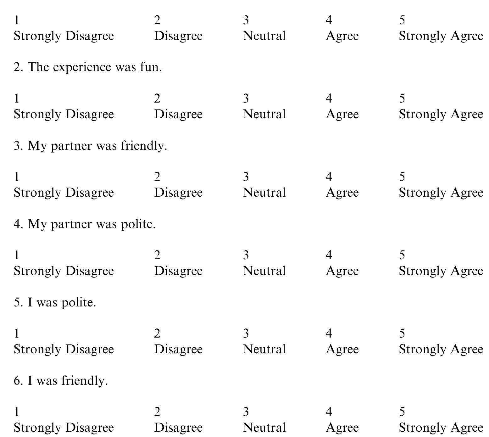 1. The experience was useful in helping me learn English. 